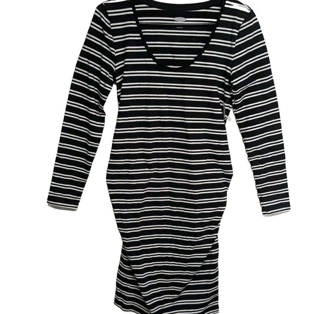 Old Navy Maternity Dress Women Small Stripes Midi Length Black & White S **NEW**